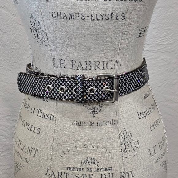 Shimmery Zipper Edge Black Sparkly Women's Belt Size Small - Picture 12 of 12